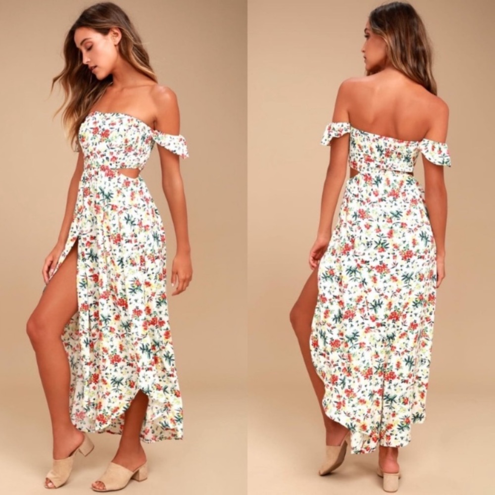 Lush Easy on the Eyes Cream Floral Maxi Dress